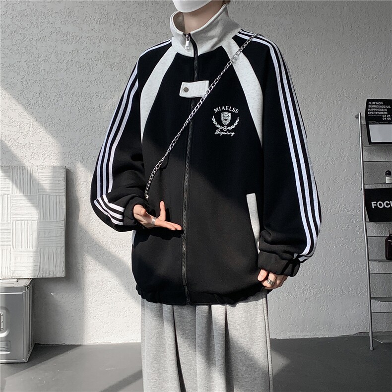 WY10190-特P60420g重磅-高品质-条纹设计感大码保暖卫衣外套男,男装棉衣,电商A059