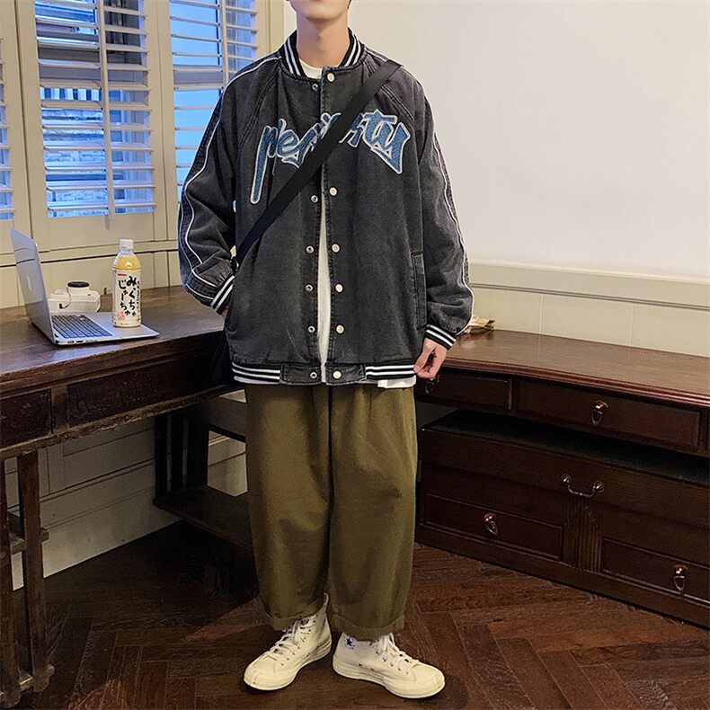 2023高街男士百搭棒球服痞帅绣花牛仔夹克学生外套JK842-P75,男装夹克,星座1103-3