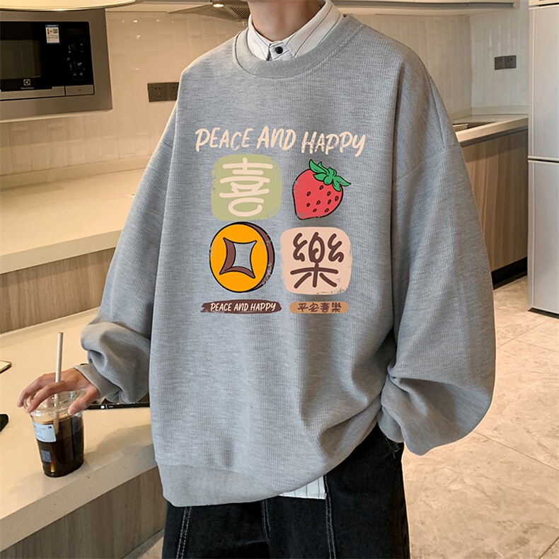 华夫格卫衣圆领卫衣男大码长袖t恤男外套HW76322-P30加绒款-P40,男装卫衣,电商A040