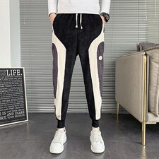 秋冬款休闲裤男士潮流拼接撞色灯芯绒束脚裤网红同款宽松哈伦裤图片