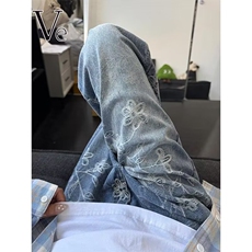 潮牌提花牛仔裤美式复古春秋季新款时尚男裤子直筒长裤L60744-p45，男装牛仔裤，星座1008