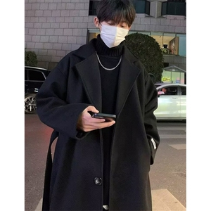 双面羊绒 绵羊毛黑色毛呢大衣男中长款加厚绅装外套 M215图片