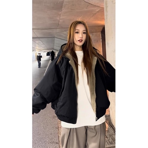 两面穿现货重磅短款座山雕棉衣男女双面穿毛毛绒棉服加厚外套图片