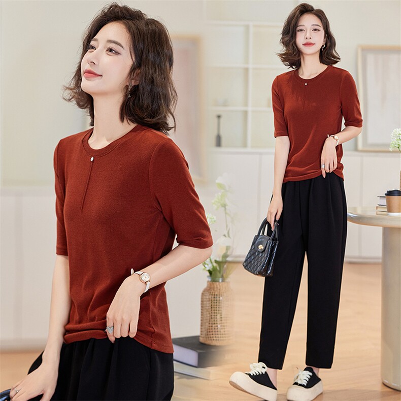 安哥拉红圆领内搭洋气百搭针织上衣2024年秋季小众设计感别致打底，女装针织衫/毛衣，梦懿尔