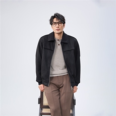 白底图麂皮绒夹克外套秋冬短款毛领冬季加厚A236-JK612-P160，男装夹克，电商A236