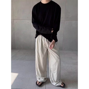 现货亚麻直筒休闲裤男士阔腿裤韩系通勤cleanfit穿搭K06030特P45图片