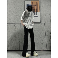 现货24春夏黄泥开叉毛边宽松牛仔裤设计感微喇休闲裤男K5803-P55，男装牛仔裤，星座205