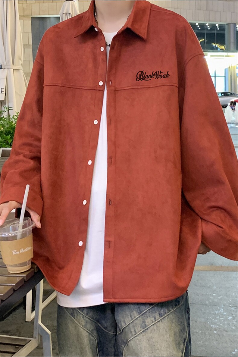 港风春季新款时尚麂皮绒宽松翻领情侣衬衫外套S72P45控68,男装衬衫,电商A247