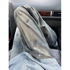 水洗脏染泼墨牛仔裤男潮牌vibe裤子设计感直筒弯刀N7092，男装牛仔裤，星座1116A（原606A-3）