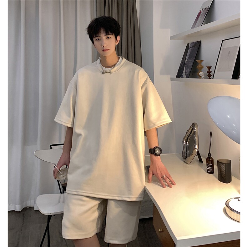 1港风模麂皮绒大码M-5XL短TDT8766P23DK8767P32套装TZ8757P55,男装休闲套装,星座226-2