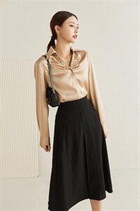 （现货）褶皱缎面V领简约衬衣,其它,M&VC