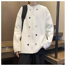 宽松针织开衫纽扣装饰纯色圆领毛衣外套男女网图-MY574-P53，男装针织衫/毛衣，星座1001-1