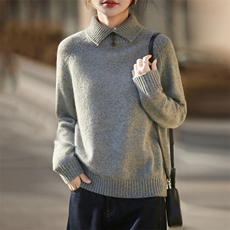 2025年秋季套头时尚百搭通勤简约休闲加厚花纱外翻领，女装羊毛衫，暖烁羊绒