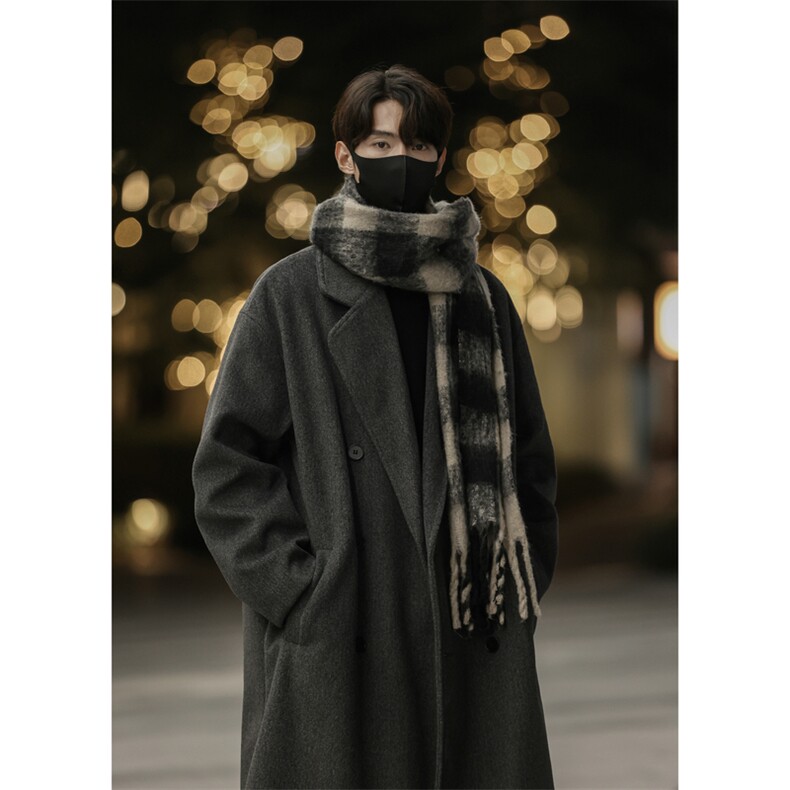 24新款韩版长款双排扣过膝毛呢大衣风衣外套潮504-F24-P125控168，男装风衣，星座504