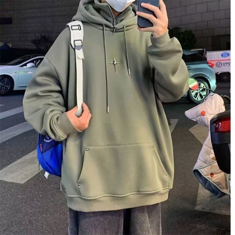 假两件连帽卫衣男春秋冬美式潮牌半拉链重磅男生外套痞帅高领上衣,男装卫衣,星座506A