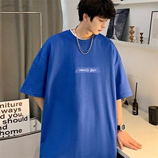 CL3男女中性圆领短袖半袖T恤衫外套大码蓝字母印花学生TEE潮宽松，男装T恤，星座115A-3