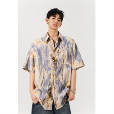 1冰丝扎染面料聚酯纤维M-5XL大码短袖衬衫男DCS78034P35控58，男装T恤，星座226-2