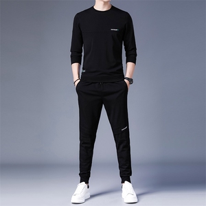 卫衣套装男士2023春季拼色百搭潮流长裤卫衣运动服外套男装两件套图片