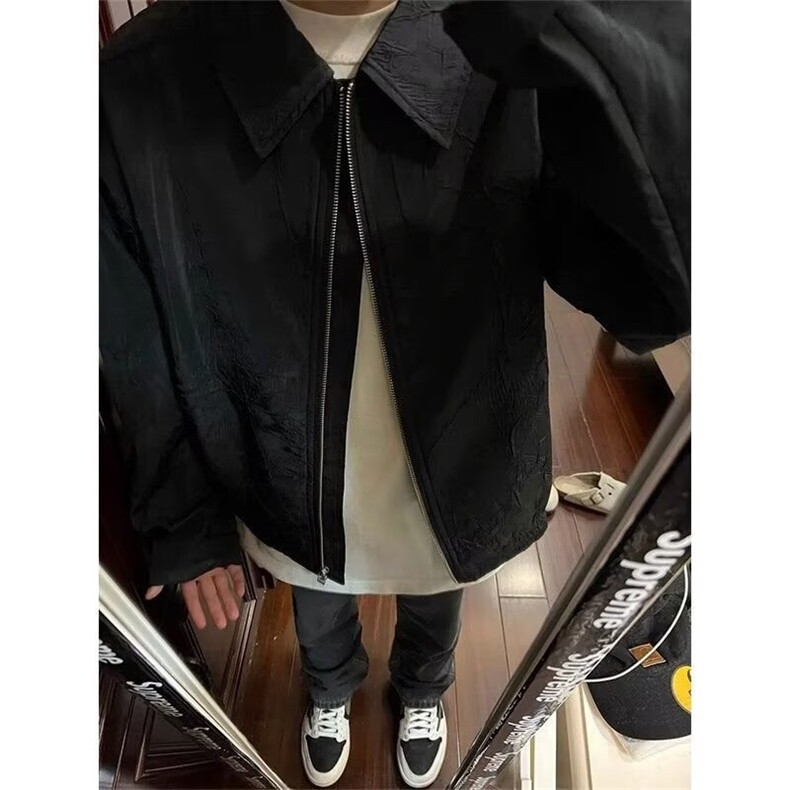 新款慵懒ins复古褶皱飞行员夹克外套男士秋季潮流上衣LJK6022-P58图片
