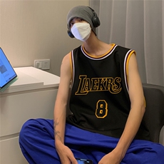 港风纯棉夏季休闲拼色螺纹印花网眼篮球背心男女T6925P35控48，男装背心/马甲，电商A268A