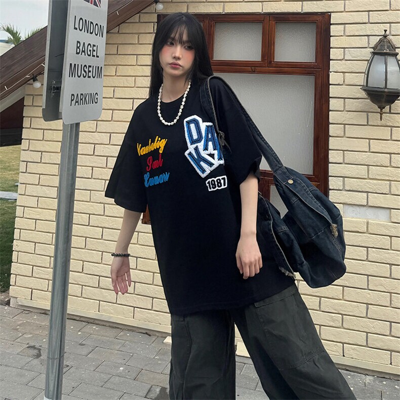 万针全刺绣工艺抖音得物高品质260克重磅纯棉双纱美式高街短袖T恤,男装T恤,电商A486
