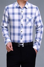 2023秋季新款中年男士长袖上衣男时尚休闲格子衬衫HB8901-P65图片