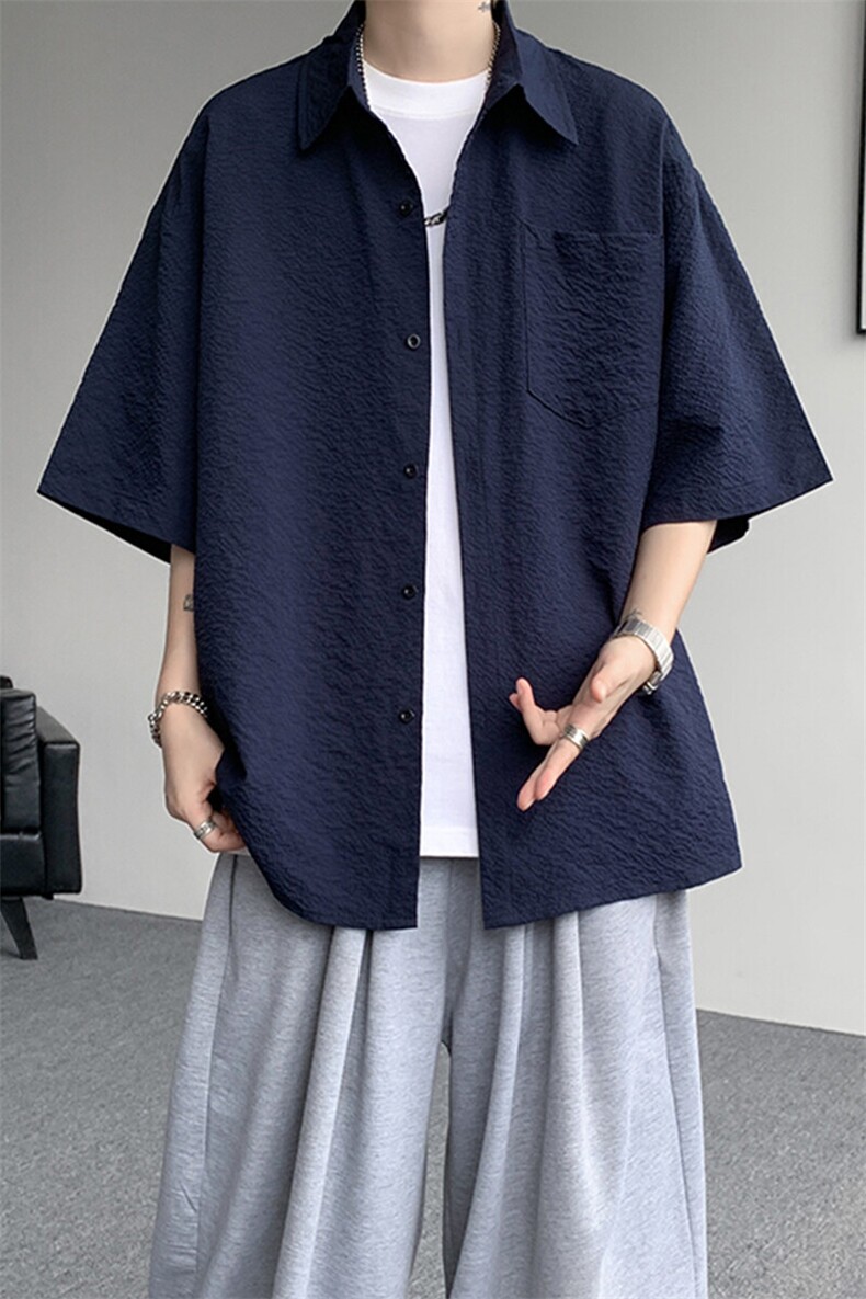 8XL-M泡泡纱盐缩肌理短袖衬衫男夏季冰丝外套防晒衬衣DC28011P36,男装衬衫,电商B312