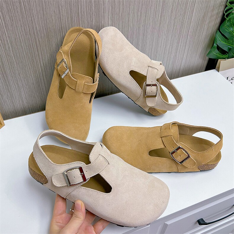 真皮包头凉鞋女款2024夏季新款复古百搭沙滩鞋休闲平底外穿女鞋潮，女鞋凉鞋，电商A223
