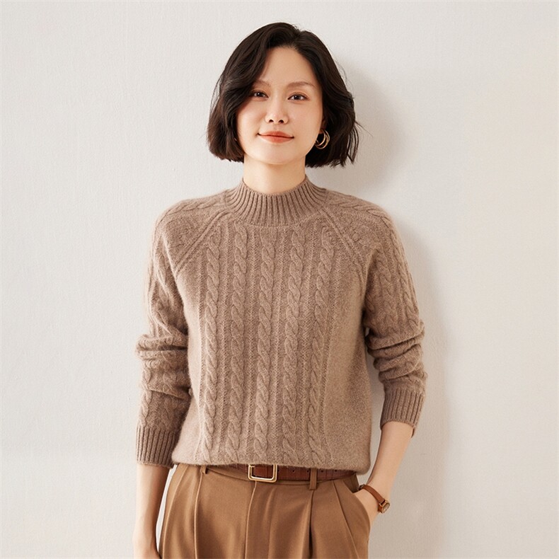 复古加厚提花山羊绒衫女软糯亲肤毛衣2025秋冬半高领羊毛针织红色,女装羊绒衫,伊绒腾羊绒