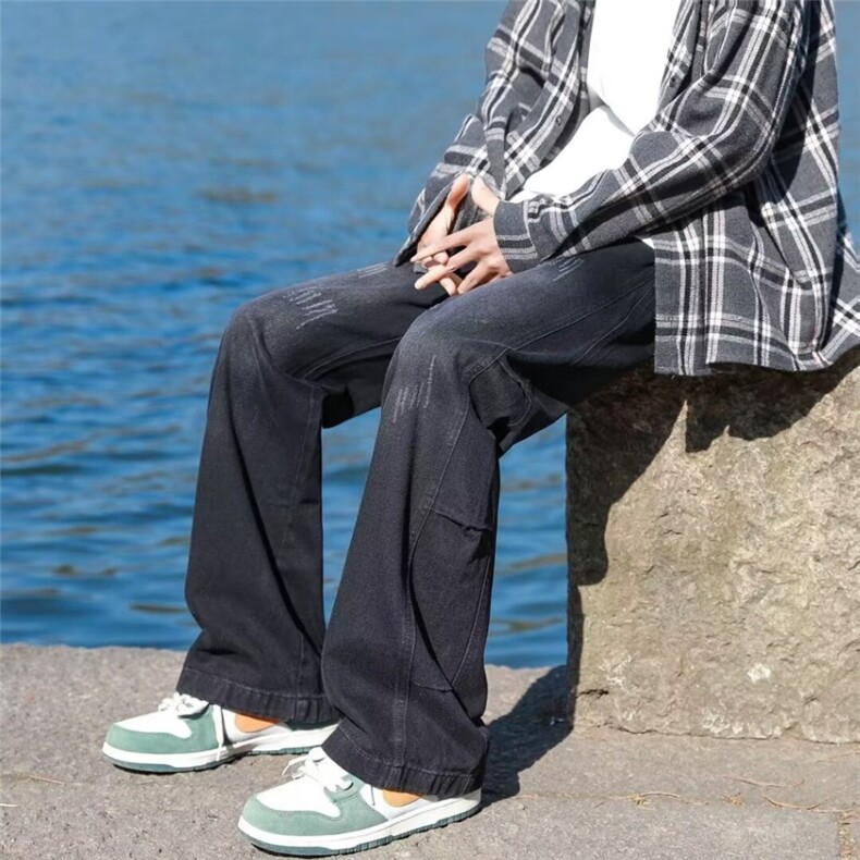 1506-1/KK301牛仔/P44字母牛仔裤嘻哈ins潮高街潮流痞帅长裤男图片