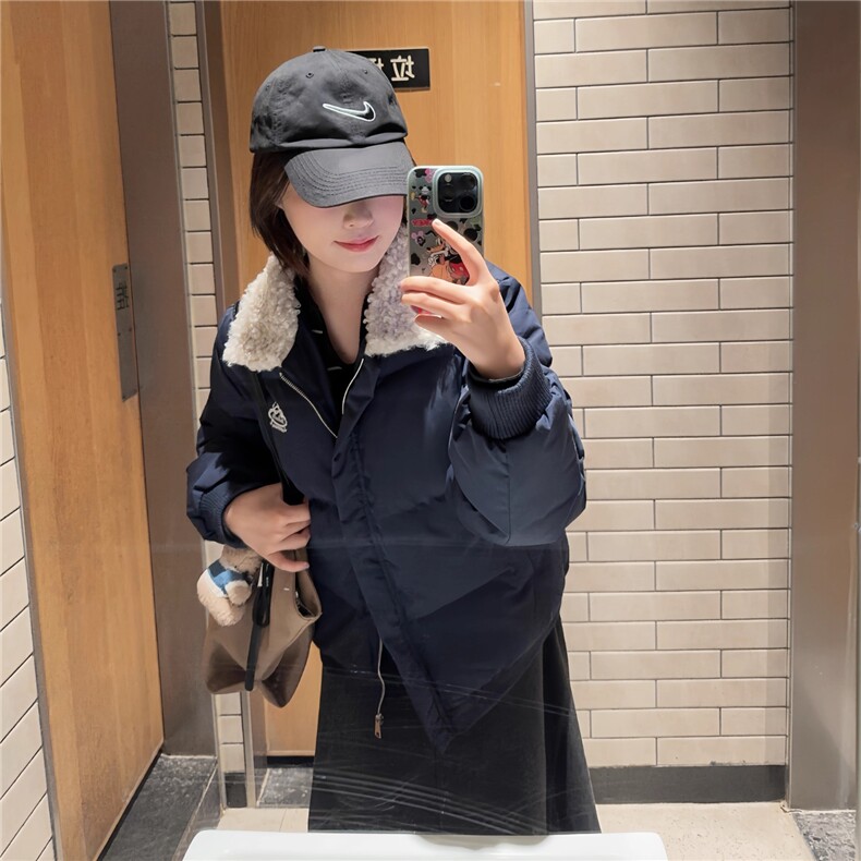 韩系2025冬新款羊羔毛翻领羽绒棉服女学生短款面包服藏青外套,男装棉衣,星座1210-1