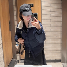 韩系2025冬新款羊羔毛翻领羽绒棉服女学生短款面包服藏青外套，男装棉衣，星座1210-1
