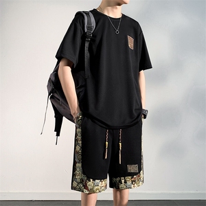 男士刺绣休闲运动套装男夏季新款T恤一套短裤潮A266-TZ7708-P48图片