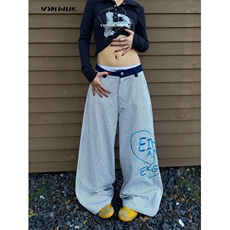 春夏新款设计师品牌家牛仔拼接条纹字母刺绣休闲裤长裤女KN7064，男装休闲裤，星座1116A（原606A-3）