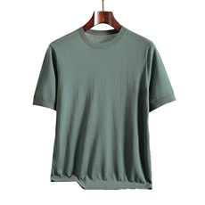 2025夏季圆领针织衫短袖男士薄款精纺羊毛打底高端宽松半袖，男装T恤，绒之心羊绒