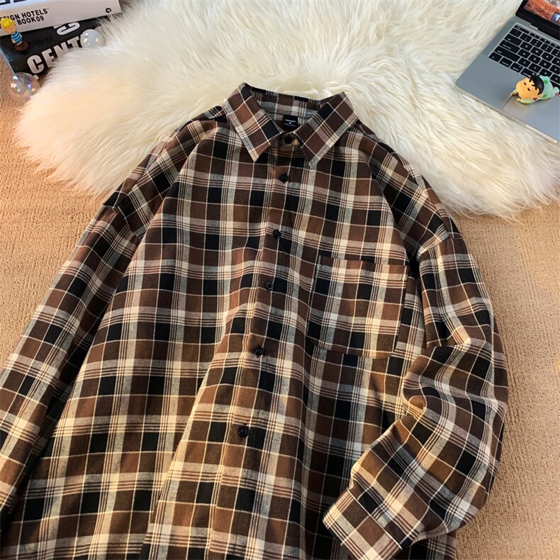 港风休闲时尚格子潮衬衫长袖衬衫衬衣228-1-1158-P45，男装衬衫，星座228-1