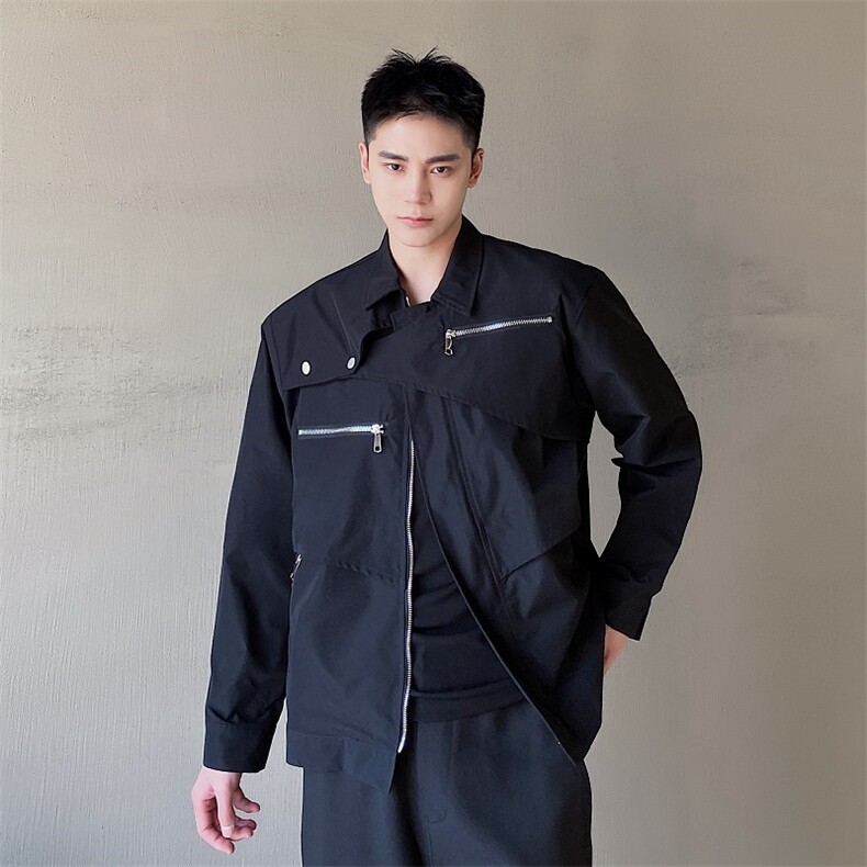 秋季黑色翻领夹克潮牌高街美式休闲男士外套加厚A345-1876-P105，男装夹克，电商A345