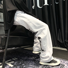 港风美式做旧水洗印花牛仔裤长裤直筒裤A014-K8169-P45控68，男装牛仔裤，电商A014