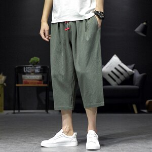 2021夏季新日系沙发墙大码男棉麻七分裤宽松亚麻休闲裤K2062-P30图片