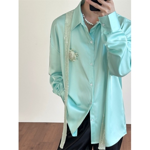 26春夏男士醋酸丝滑玫瑰花朵亮片礼服衬衫cs225-p118图片