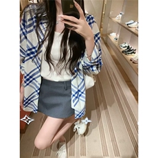 高级感菱格长袖衬衫男女春夏秋季宽松慵懒风衬衣百搭情侣宽松外套，男装衬衫，星座506A