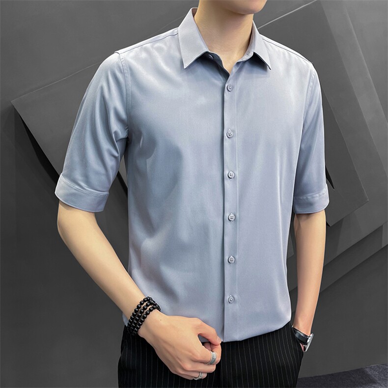 夏季冰丝衬衫男修身潮流五分袖商务高级感白衬衣8315P65控118,男装T恤,电商A355（原A415）