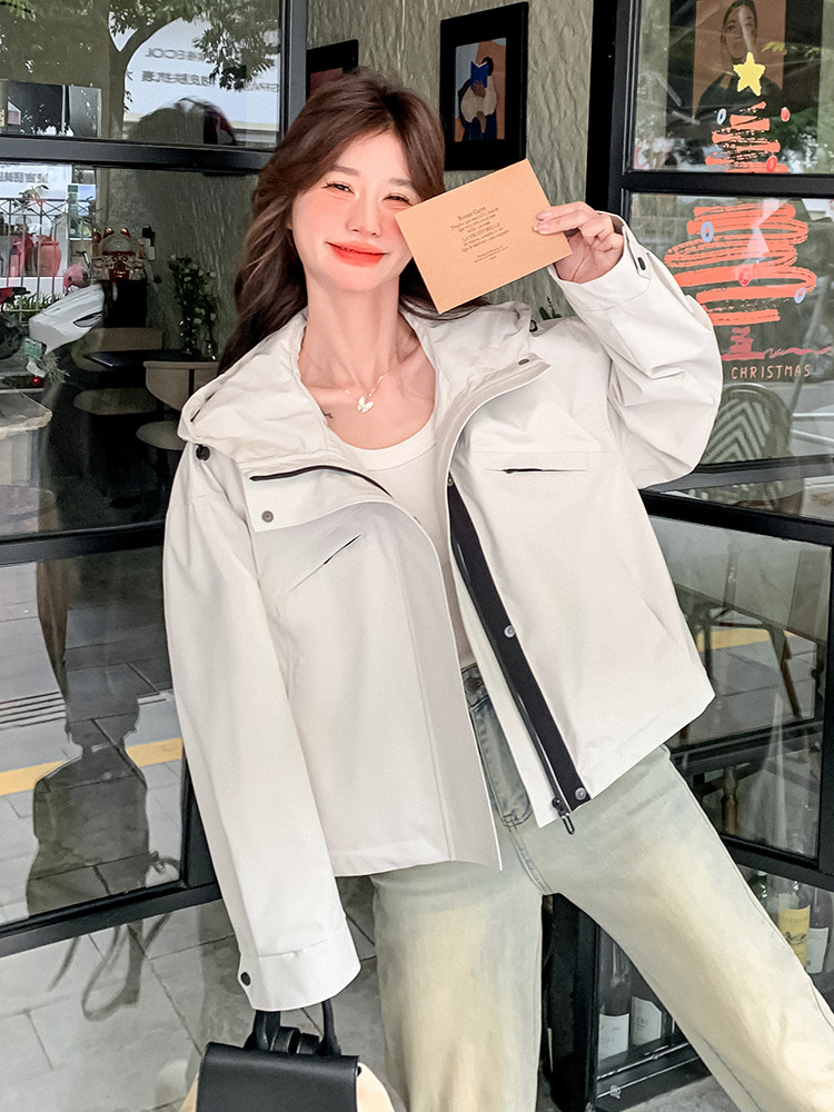 韩版休闲连帽工装短款外套女2025春秋季新款显瘦今年流行夹克上衣,女装短外套,浙宝A馆126