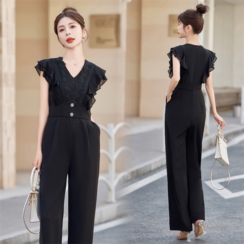 气质女神范连体裤女2025夏装高级感无袖修身显瘦蕾丝边连衣裤，女装连体裤，布依丽人