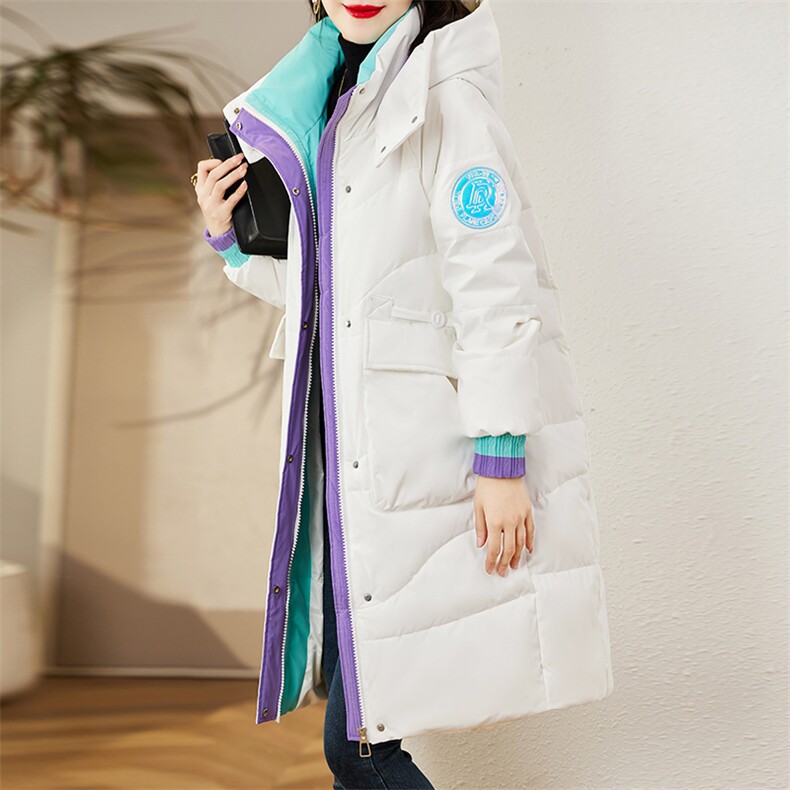 现货90白鸭绒羽绒服女连帽新款长款面包服时尚宽松休闲保,女装羽绒服,贵人树