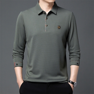长袖T恤男士秋装上衣服翻领纯色中年外贸刺绣POLO衫图片