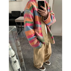 【有货】复古宽松民族风撞色V领彩虹夹克外套男3106CC-特P65，男装民族服装，星座1007（原301D）