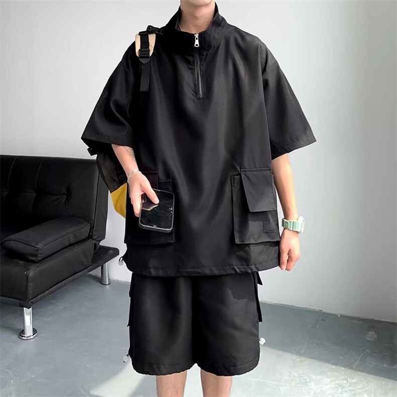短袖T恤套装痞帅男夏季ins潮宽松工装衣服搭配一套LT01P45,男装休闲套装,星座1116-2