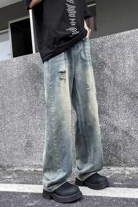美式破洞牛仔裤男款cleanfit裤子高街潮牌阔腿休闲裤72777-p42,男装牛仔裤,星座1008