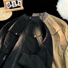 美拉德棕色短款工装外套男秋灯芯绒潮牌棒球服美式复古哈灵顿夹克，男装夹克，星座410-7